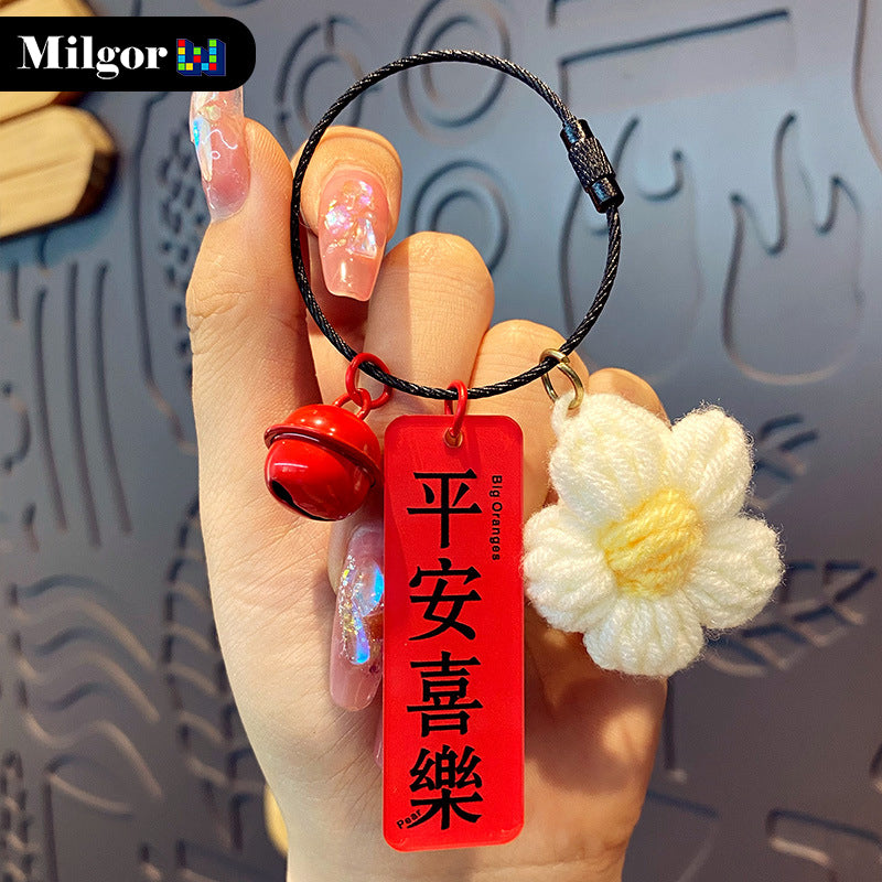 keychains cute knitting flower