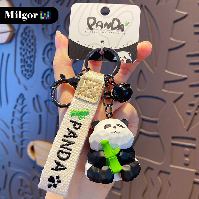 keychains cute panda with bamboo