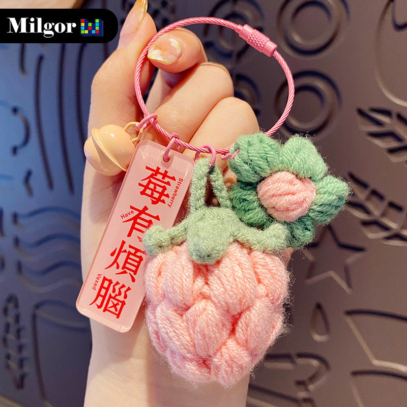 keychains mini strawberry knitting